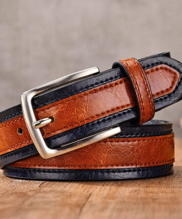 Fashion Casual Business Versatile Color Block Square Pin Buckle PU Belt