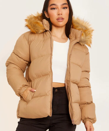 Faux Fur Trim Hood Padded Puffer Jacket